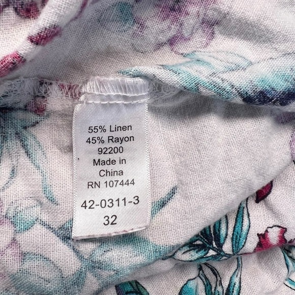 Jessica London Button Front Linen Blend Blouse Floral Size 32 - Picture 4 of 4